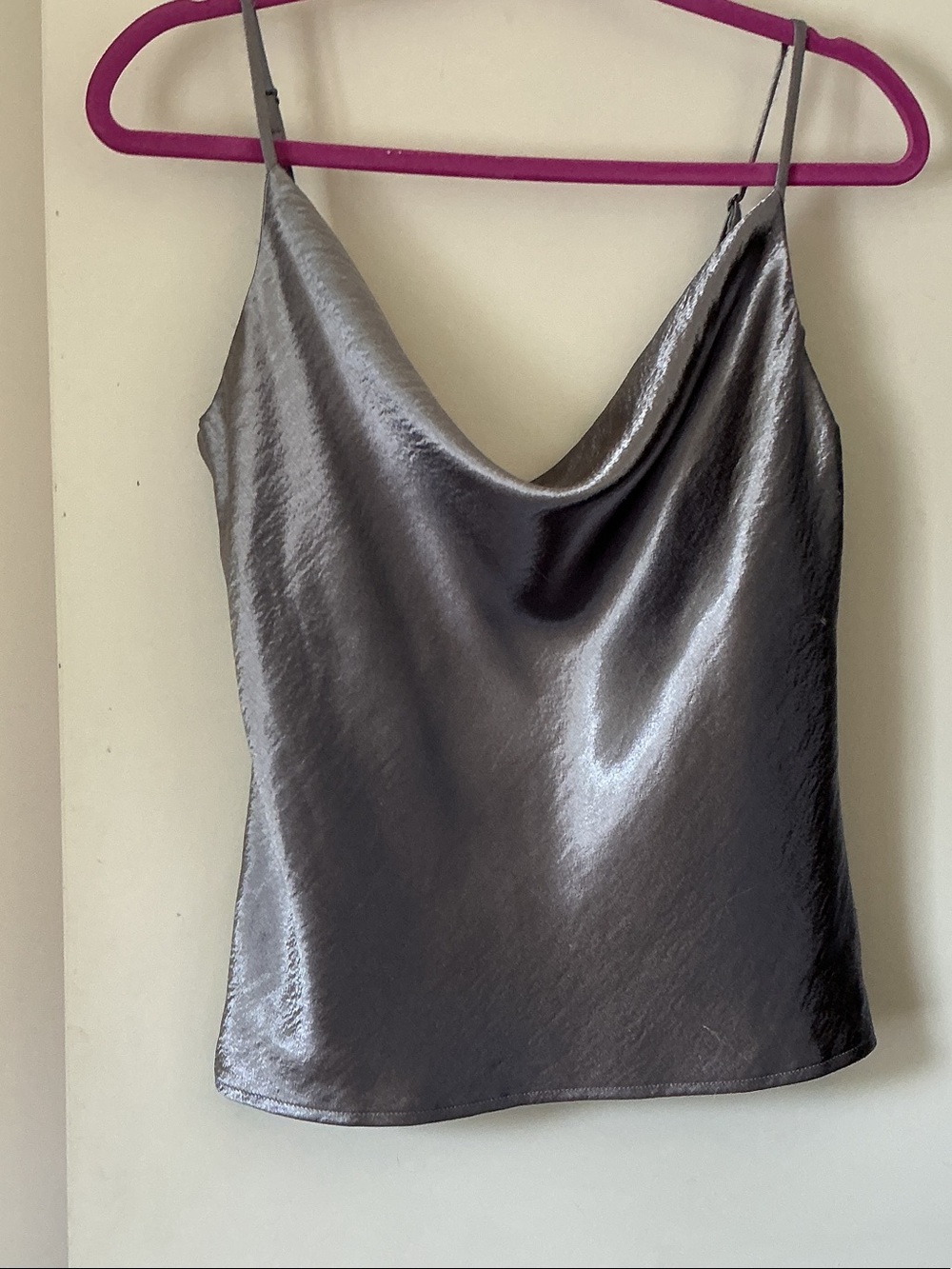 WAYF Satin Cowl Neck Camisole Top Silver.